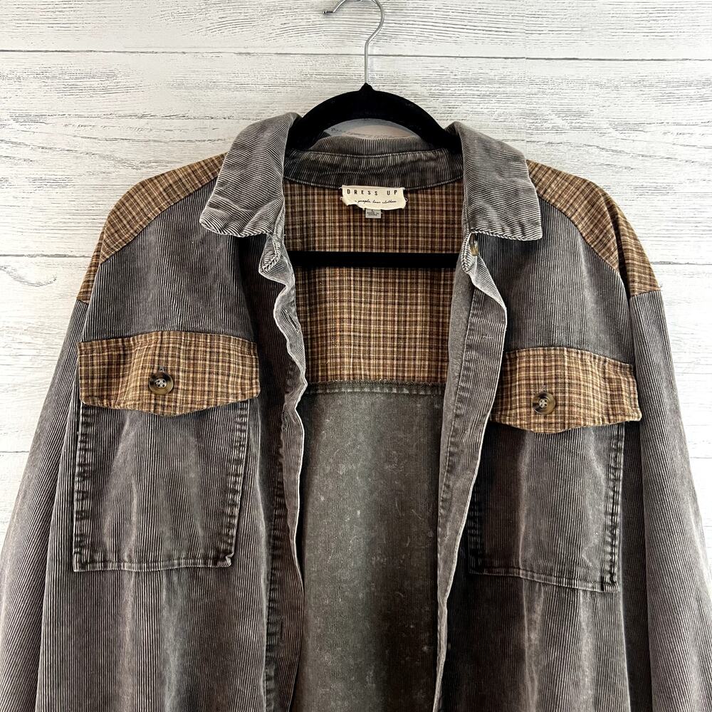 Dress Up Gray Corduroy & Plaid Shacket Size L - Picture 4 of 11